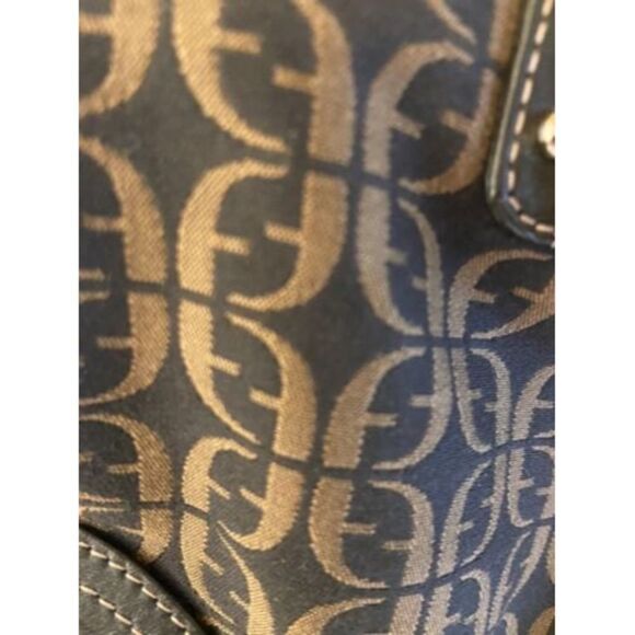 FOSSIL WOMEN'S SIGNATURE CANVAS BROWN/BLACK SHOULDER BAG PURSE GEOMETRIC Key - Picture 3 of 8